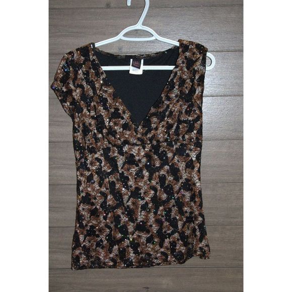 Wrapper Multicolor Surplice Neckline Blouse w/ Sequins size Large - Picture 1 of 3